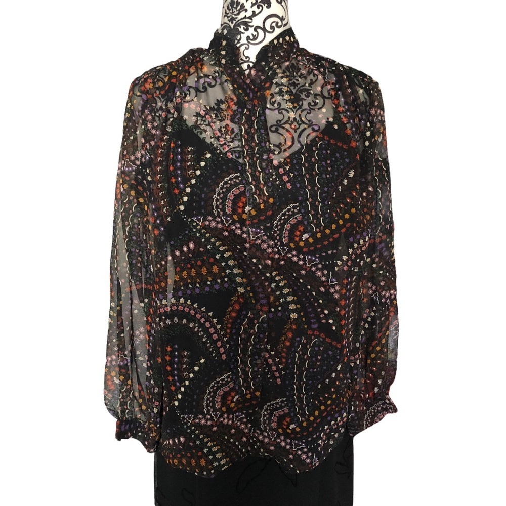 SAKS FIFTH AVE Floral Mesh Button-down Blouse